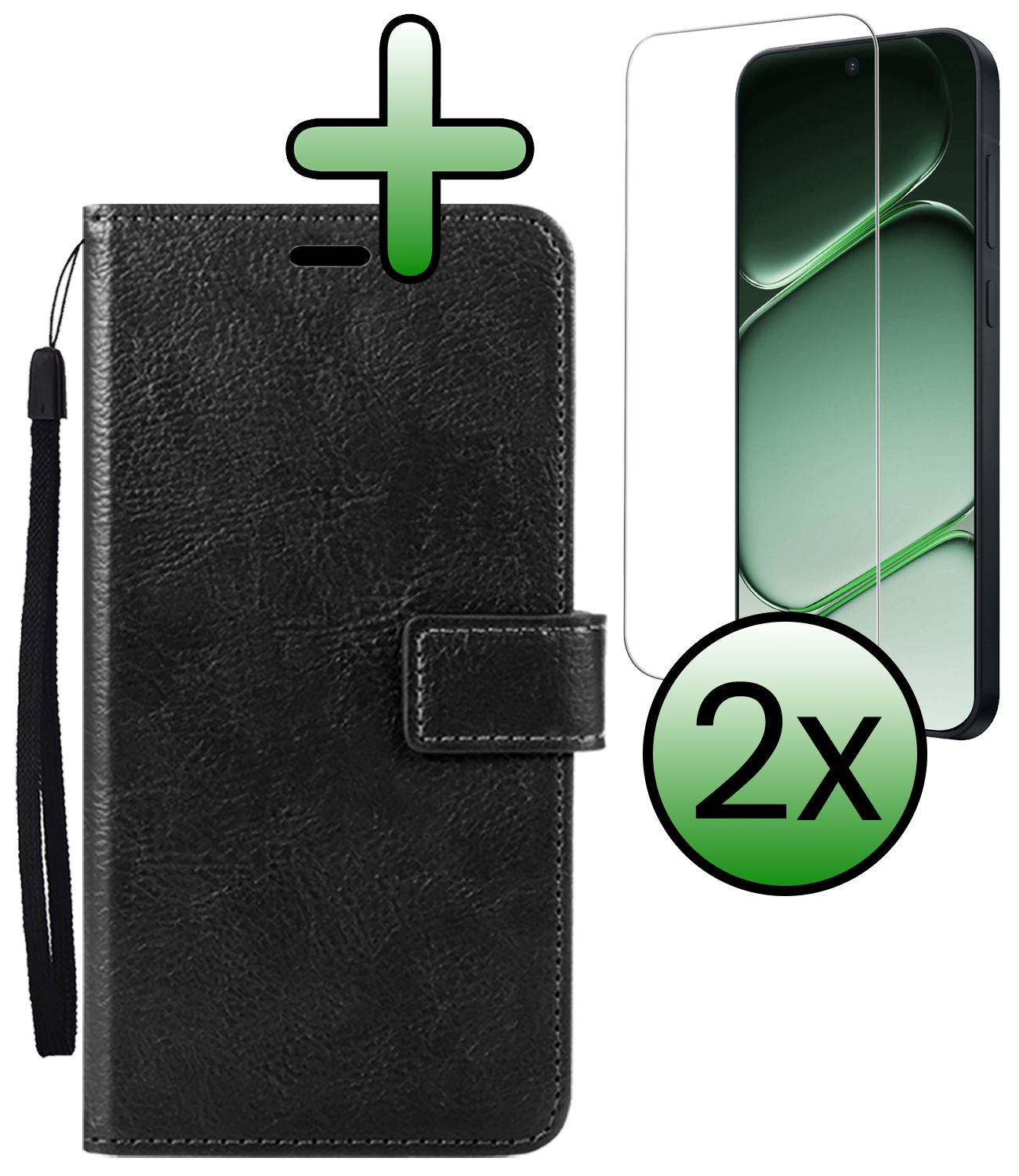 BASEY. BASEY. OnePlus Nord CE6 Hoesje Bookcase Met 2x Screenprotector - Zwart