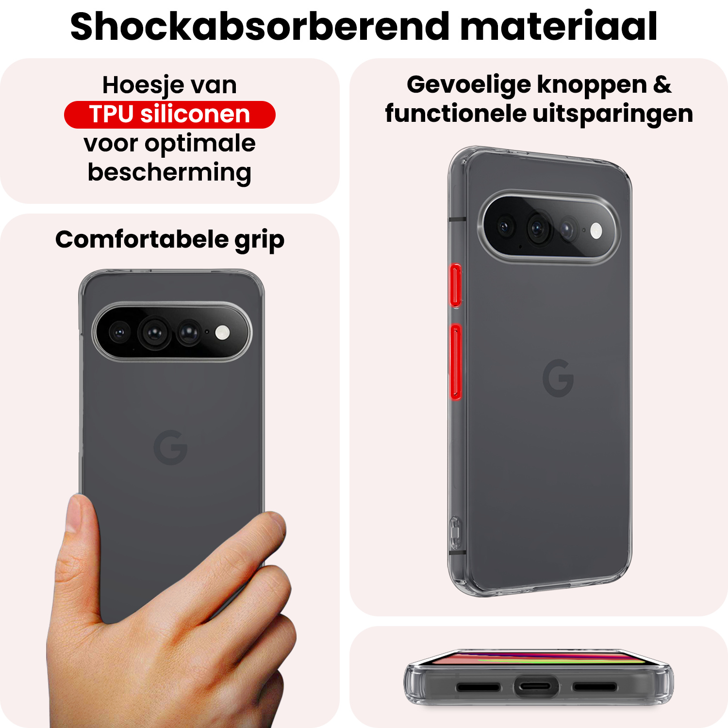 NoXx NoXx Google Pixel 11 Pro XL Hoesje Siliconen Met 2x Screenprotector - Transparant