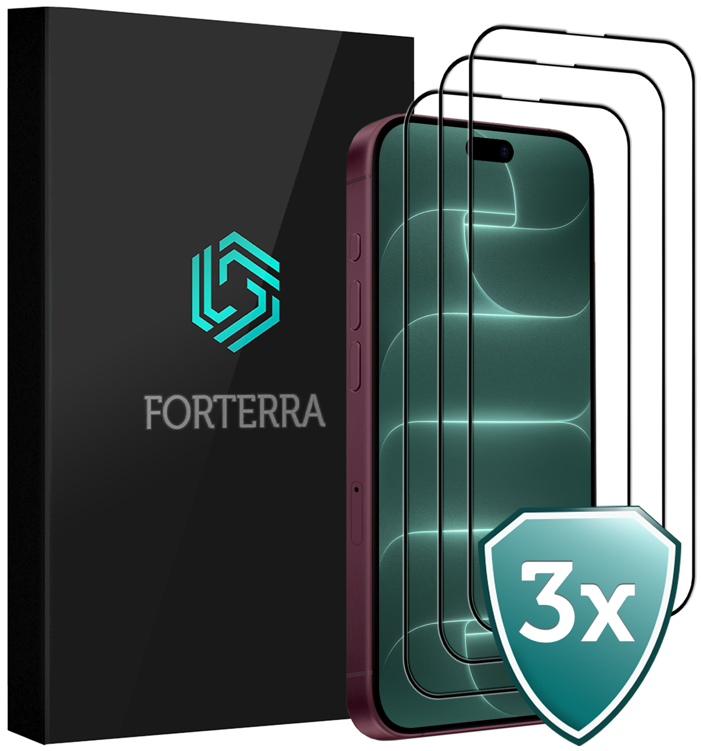 Forterra Forterra iPhone 18 Pro Screenprotector Glas Full Cover 2D - 3 PACK