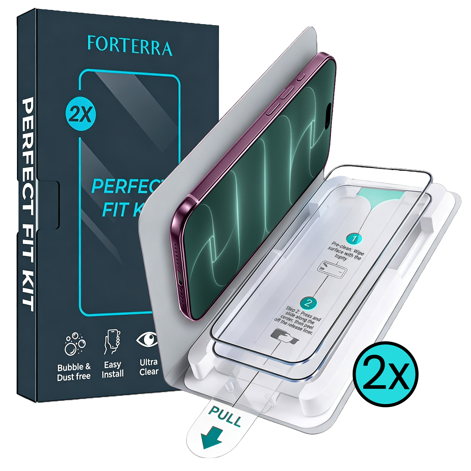 Forterra Forterra iPhone 18 Pro Screenprotector Perfect Fit Kit - 2 PACK