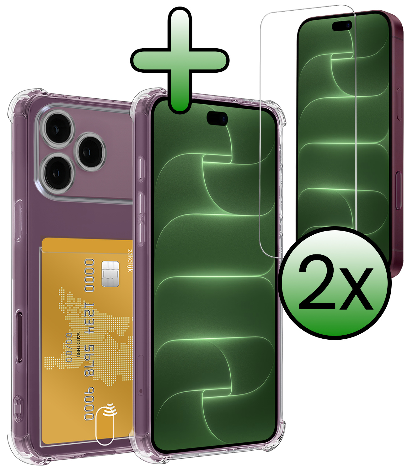 BASEY. BASEY. iPhone 18 Pro Hoesje Pashouder Met 2x Screenprotector