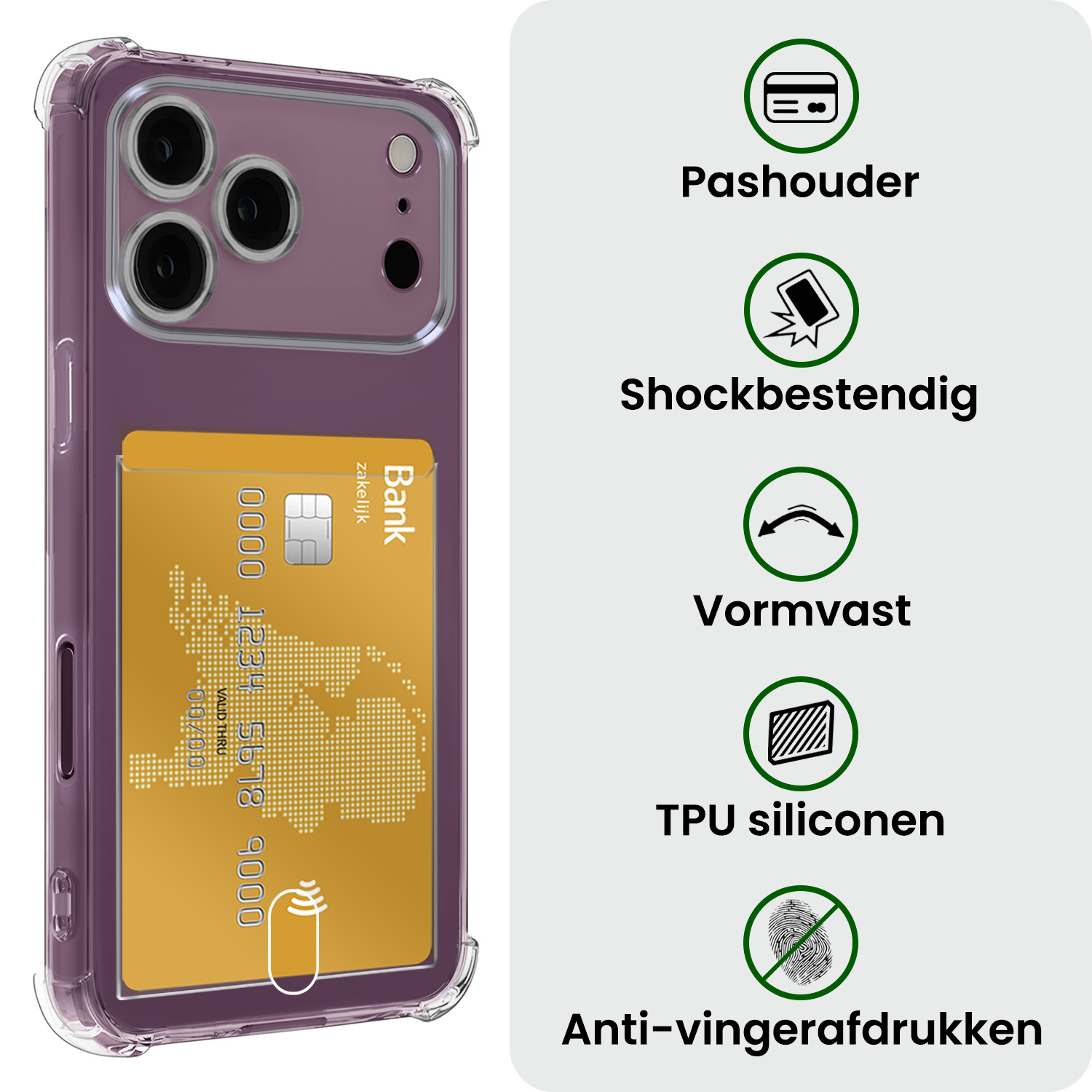 BASEY. BASEY. iPhone 18 Pro Hoesje Pashouder Met 2x Screenprotector