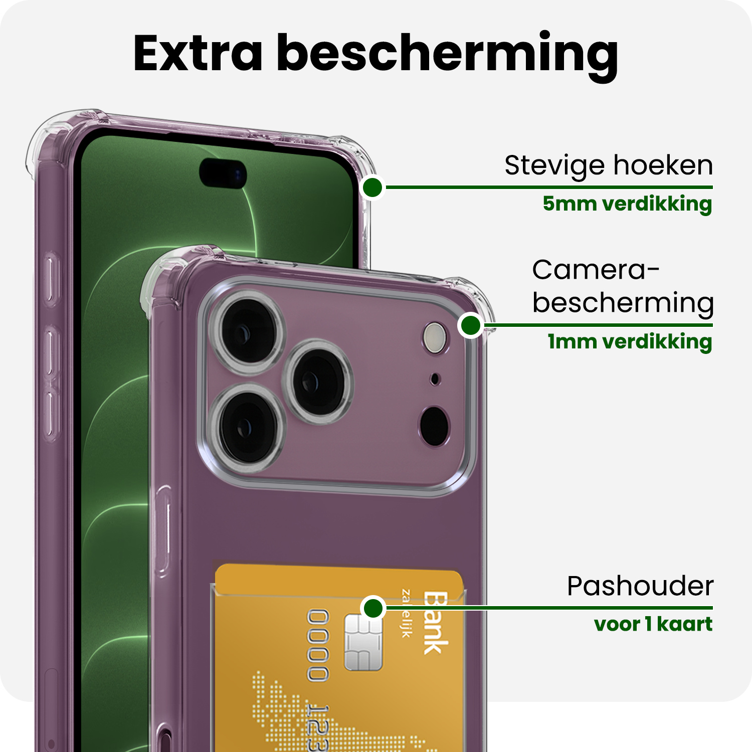 BASEY. BASEY. iPhone 18 Pro Hoesje Pashouder Met 2x Screenprotector