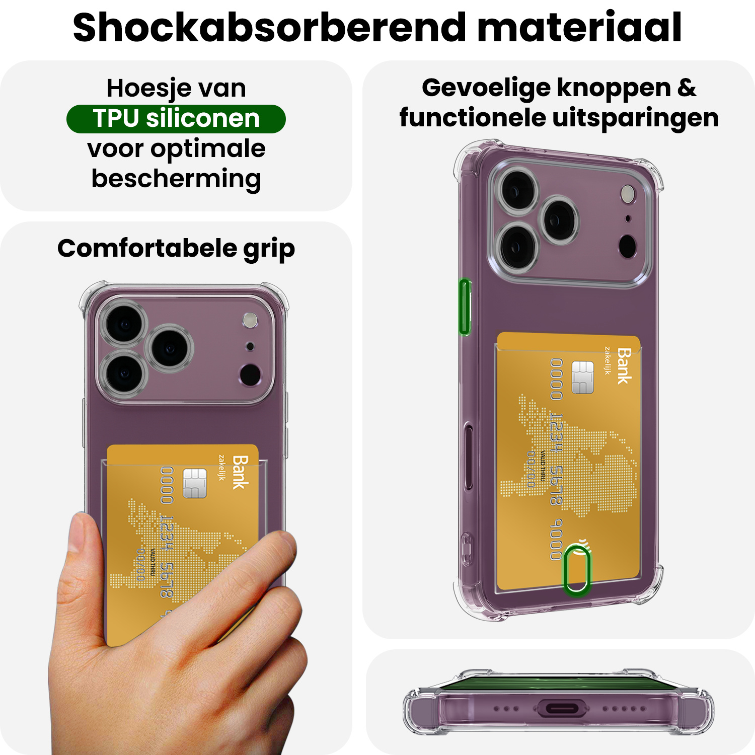 BASEY. BASEY. iPhone 18 Pro Hoesje Pashouder Met 2x Screenprotector