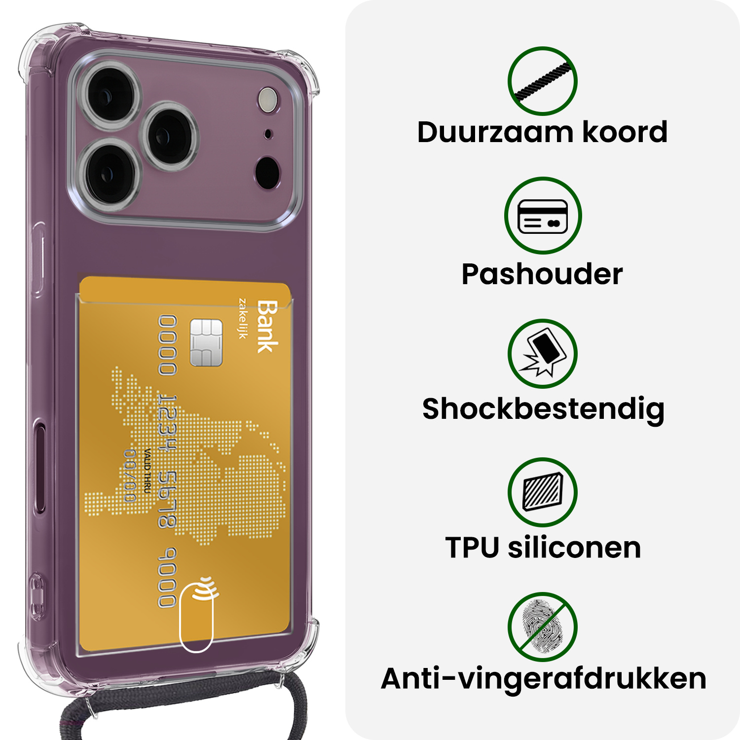 BASEY. BASEY. iPhone 18 Pro Hoesje Pashouder met Koord - 2 PACK