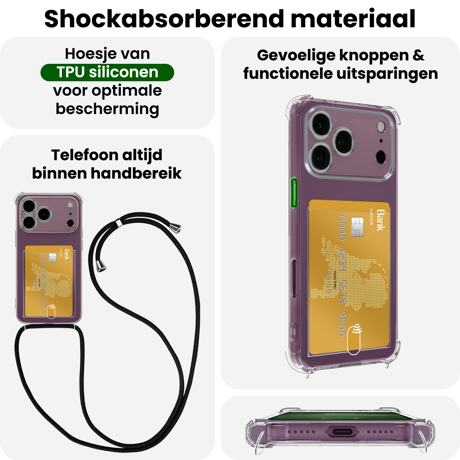 BASEY. BASEY. iPhone 18 Pro Hoesje Pashouder met Koord - 2 PACK