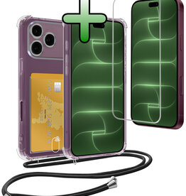 BASEY. BASEY. iPhone 18 Pro Hoesje Pashouder met Koord Met Screenprotector