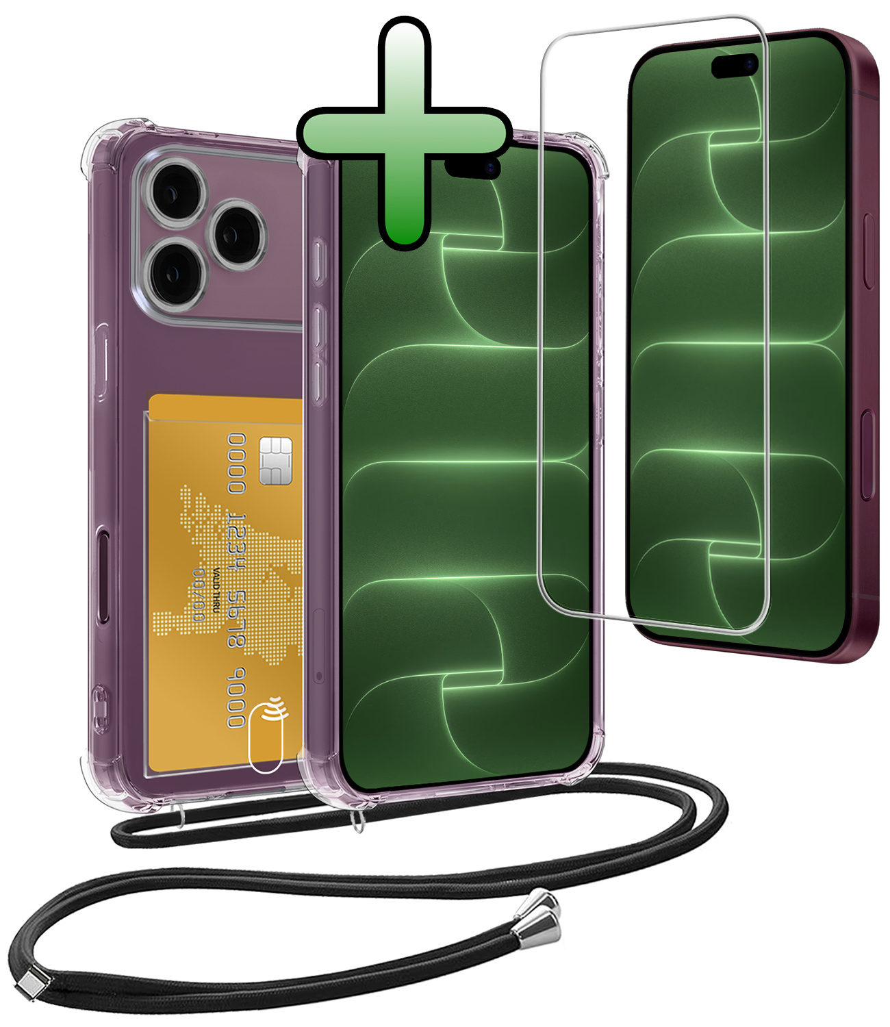 BASEY. BASEY. iPhone 18 Pro Hoesje Pashouder met Koord Met Screenprotector