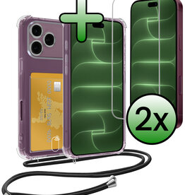 BASEY. BASEY. iPhone 18 Pro Hoesje Pashouder met Koord Met 2x Screenprotector