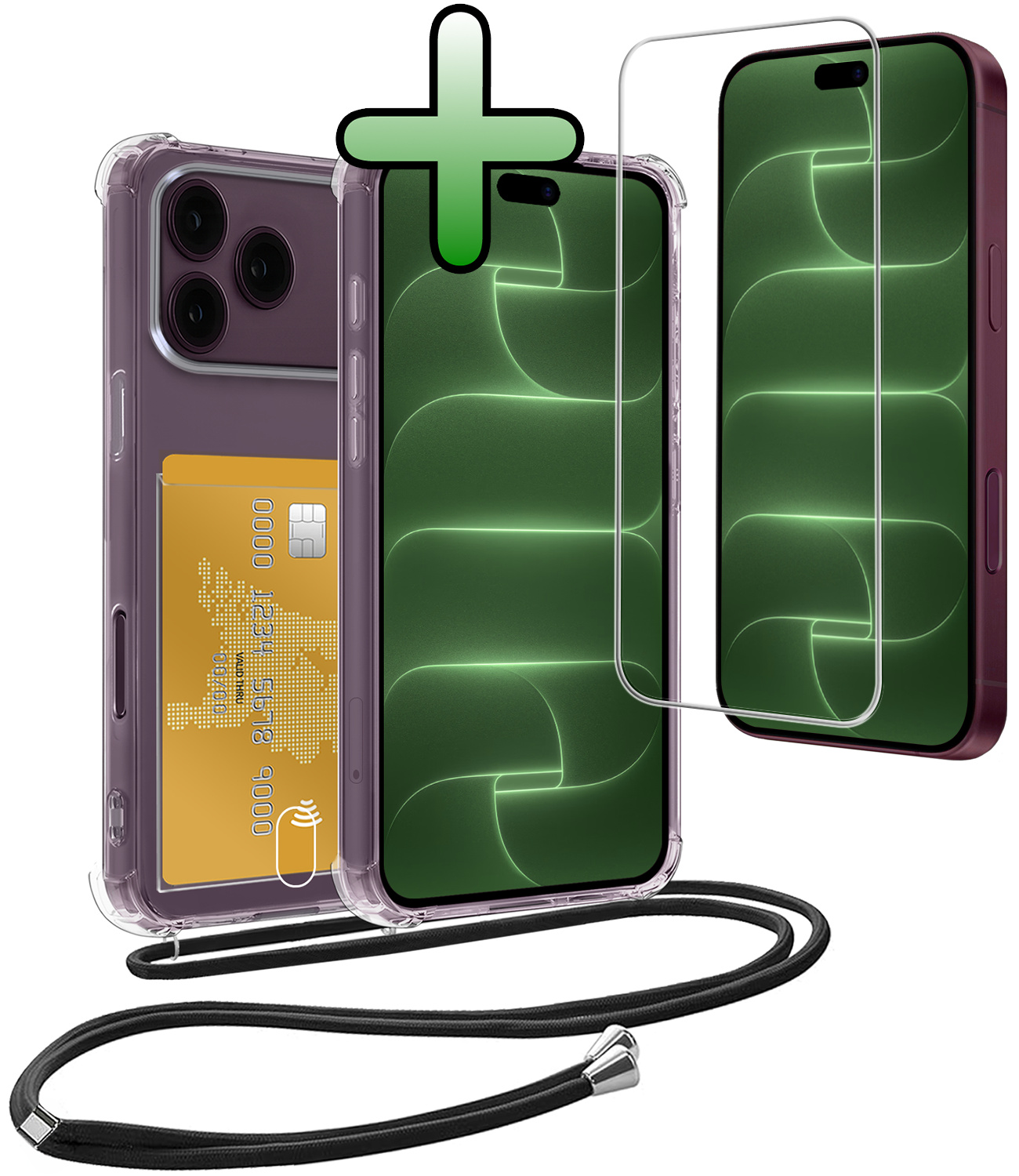 BASEY. BASEY. iPhone 18 Pro Max Hoesje Pashouder met Koord Met Screenprotector