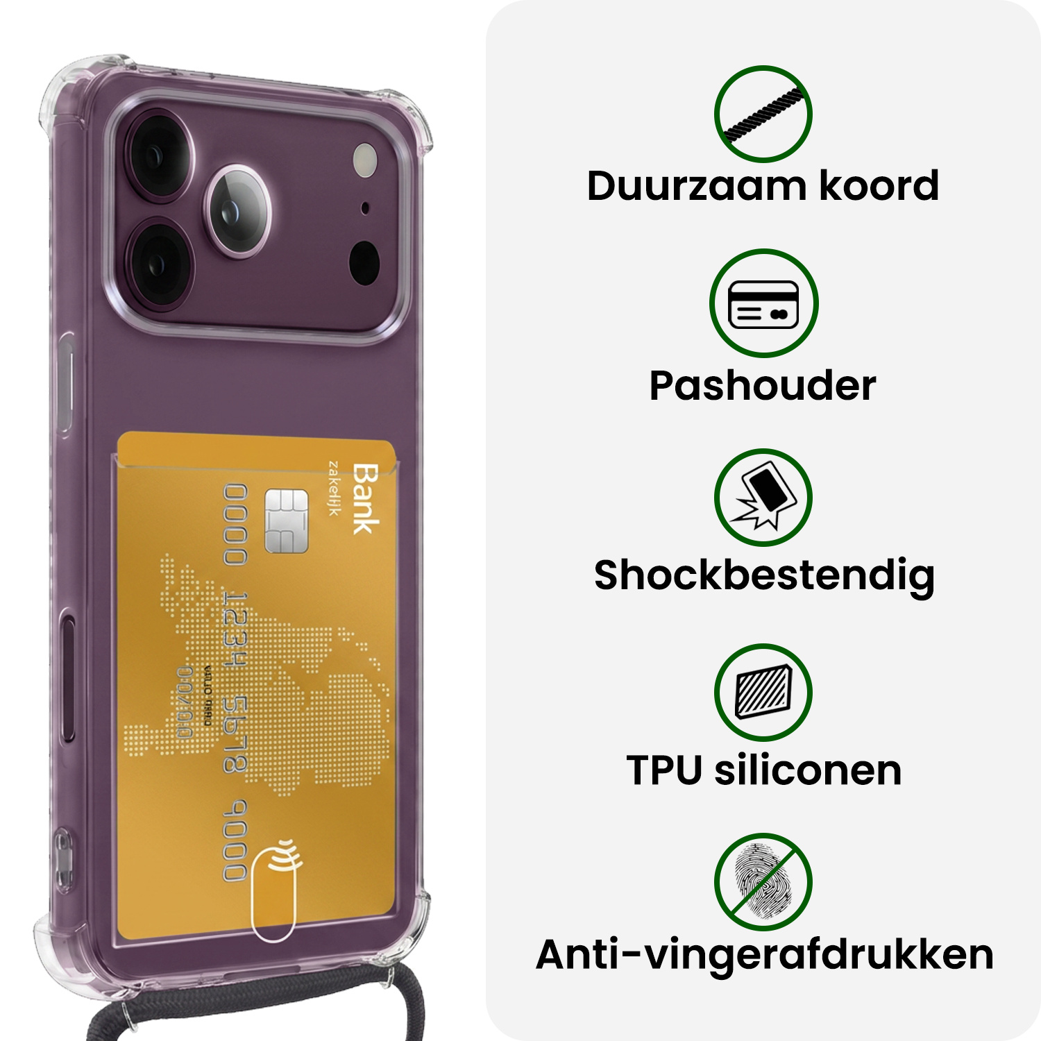 BASEY. BASEY. iPhone 18 Pro Max Hoesje Pashouder met Koord Met Screenprotector