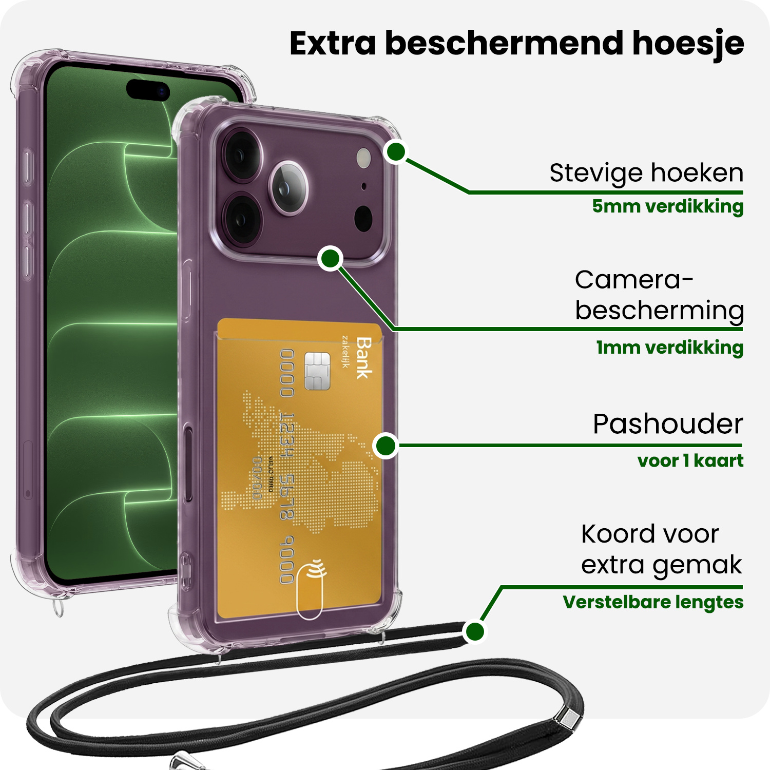 BASEY. BASEY. iPhone 18 Pro Max Hoesje Pashouder met Koord Met Screenprotector
