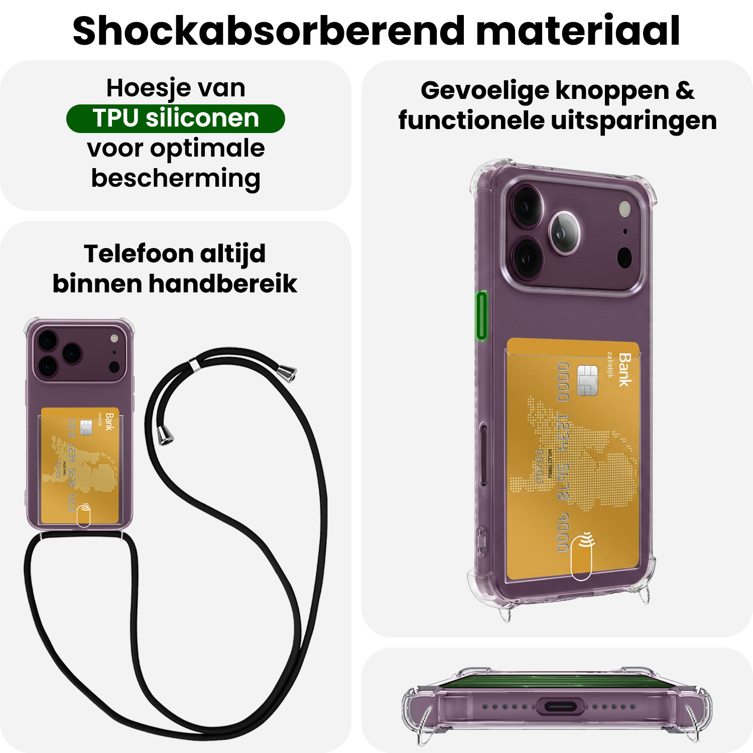 BASEY. BASEY. iPhone 18 Pro Max Hoesje Pashouder met Koord Met Screenprotector