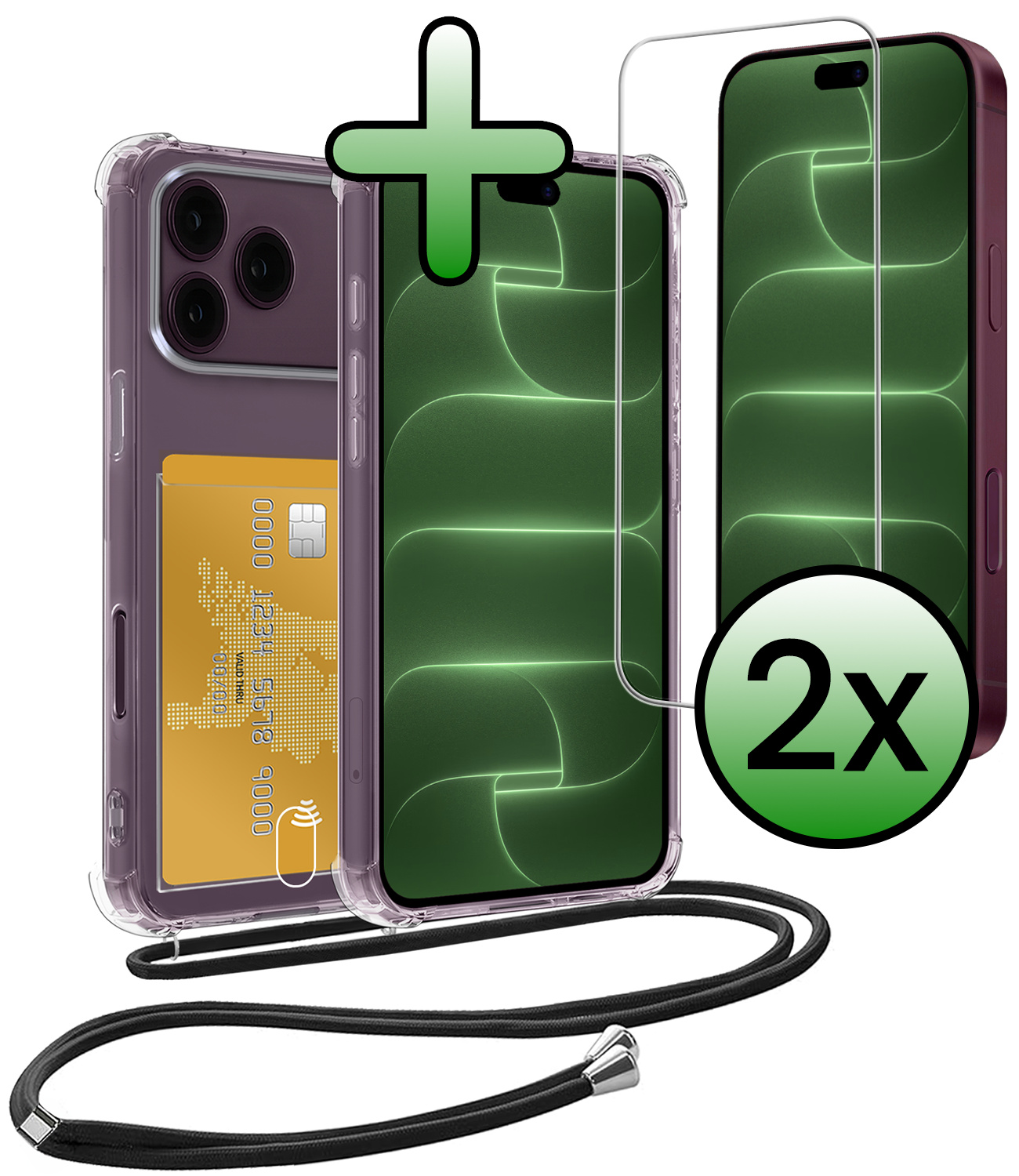BASEY. BASEY. iPhone 18 Pro Max Hoesje Pashouder met Koord Met 2x Screenprotector