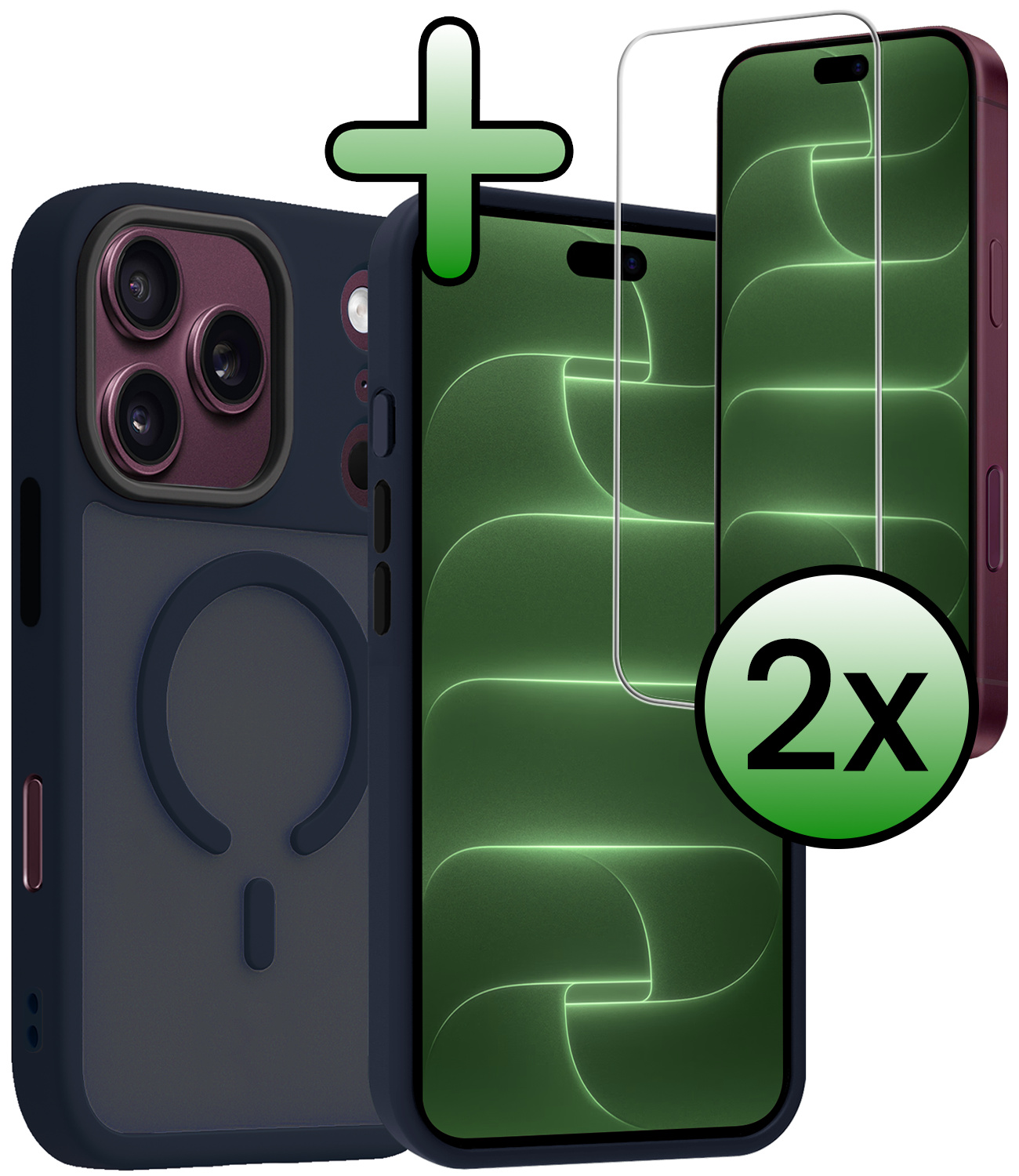 BASEY. BASEY. iPhone 18 Pro Magsafe Hoesje Donkerblauw Met 2x Screenprotector
