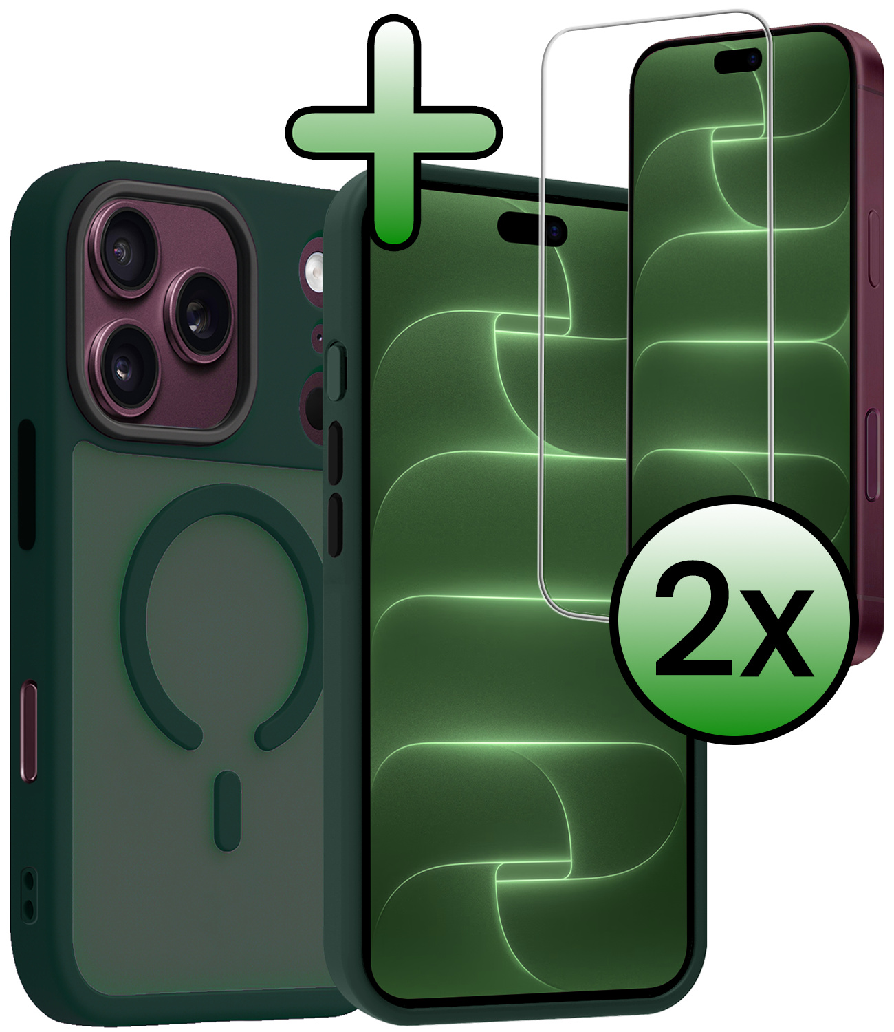 BASEY. BASEY. iPhone 18 Pro Max Magsafe Hoesje Donkergroen Met 2x Screenprotector