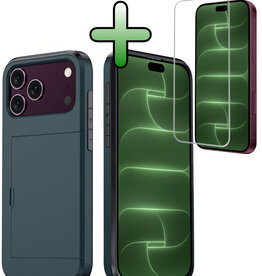 BASEY. BASEY. iPhone 18 Pro Hoesje Pashouder Hard Met Screenprotector - Donker Blauw