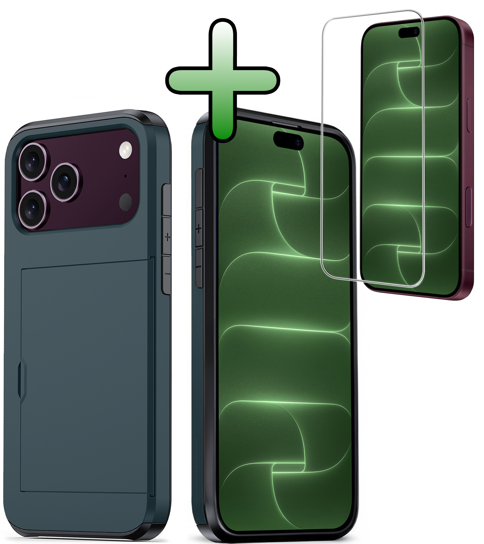 BASEY. BASEY. iPhone 18 Pro Hoesje Pashouder Hard Met Screenprotector - Donker Blauw