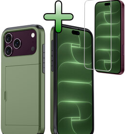 BASEY. BASEY. iPhone 18 Pro Hoesje Pashouder Hard Met Screenprotector - Donker Groen