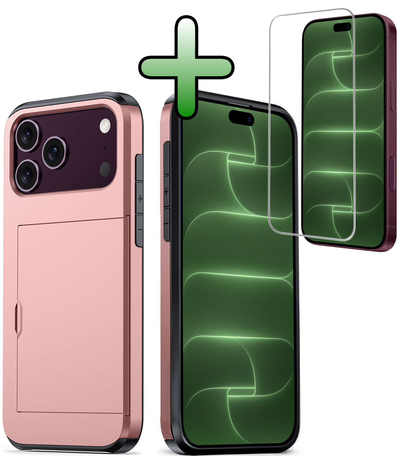 BASEY. BASEY. iPhone 18 Pro Hoesje Pashouder Hard Met Screenprotector - Rose Goud