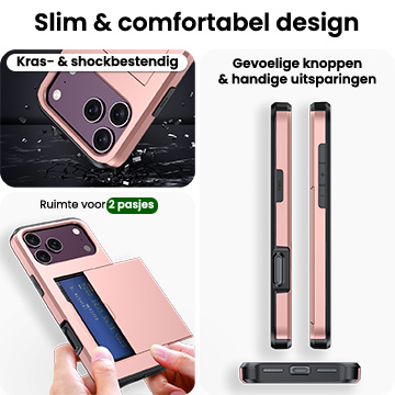BASEY. BASEY. iPhone 18 Pro Hoesje Pashouder Hard Met Screenprotector - Rose Goud