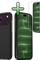 BASEY. BASEY. iPhone 18 Pro Hoesje Pashouder Hard Met Screenprotector - Zwart