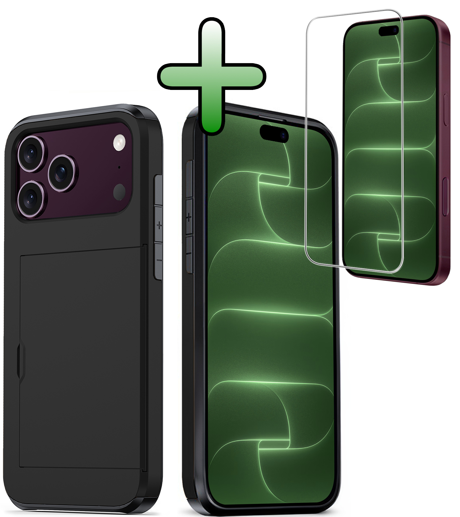 BASEY. BASEY. iPhone 18 Pro Hoesje Pashouder Hard Met Screenprotector - Zwart