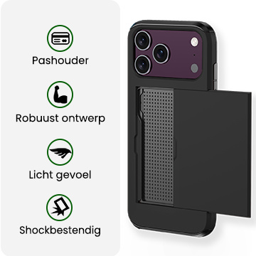 BASEY. BASEY. iPhone 18 Pro Hoesje Pashouder Hard Met Screenprotector - Zwart