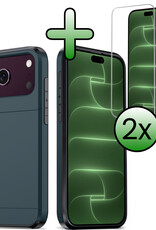 BASEY. BASEY. iPhone 18 Pro Hoesje Pashouder Hard Met 2x Screenprotector - Donker Blauw