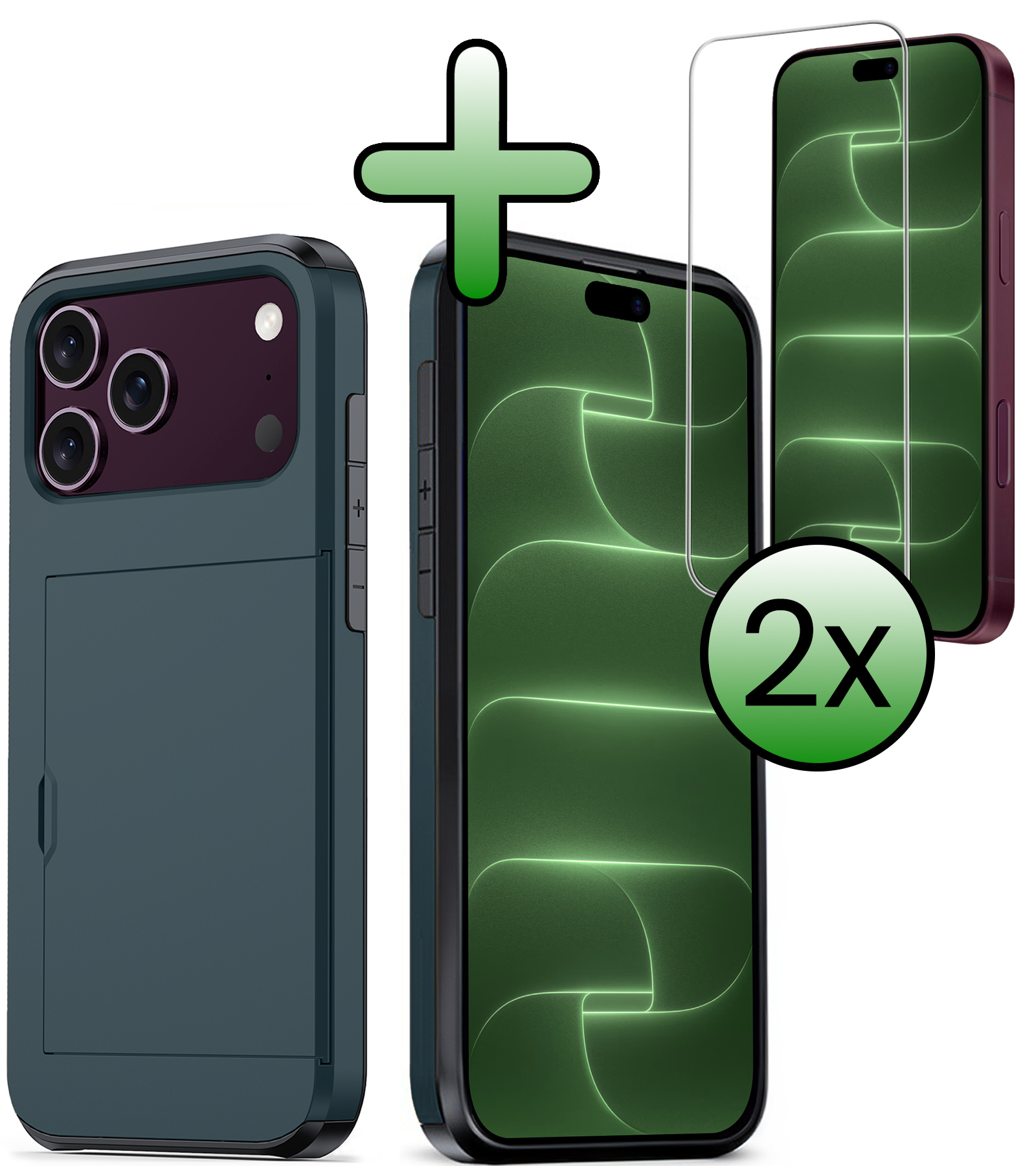 BASEY. BASEY. iPhone 18 Pro Hoesje Pashouder Hard Met 2x Screenprotector - Donker Blauw