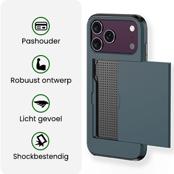BASEY. BASEY. iPhone 18 Pro Hoesje Pashouder Hard Met 2x Screenprotector - Donker Blauw