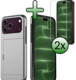 BASEY. BASEY. iPhone 18 Pro Hoesje Pashouder Hard Met 2x Screenprotector - Grijs