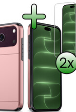 BASEY. BASEY. iPhone 18 Pro Hoesje Pashouder Hard Met 2x Screenprotector - Rose Goud