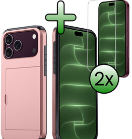 BASEY. BASEY. iPhone 18 Pro Hoesje Pashouder Hard Met 2x Screenprotector - Rose Goud