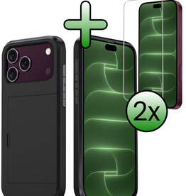 BASEY. BASEY. iPhone 18 Pro Hoesje Pashouder Hard Met 2x Screenprotector - Zwart