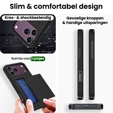 BASEY. BASEY. iPhone 18 Pro Hoesje Pashouder Hard Met 2x Screenprotector - Zwart