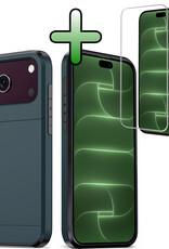 BASEY. BASEY. iPhone 18 Pro Max Hoesje Pashouder Hard Met Screenprotector - Donker Blauw