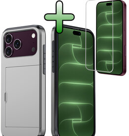 BASEY. BASEY. iPhone 18 Pro Max Hoesje Pashouder Hard Met Screenprotector - Grijs