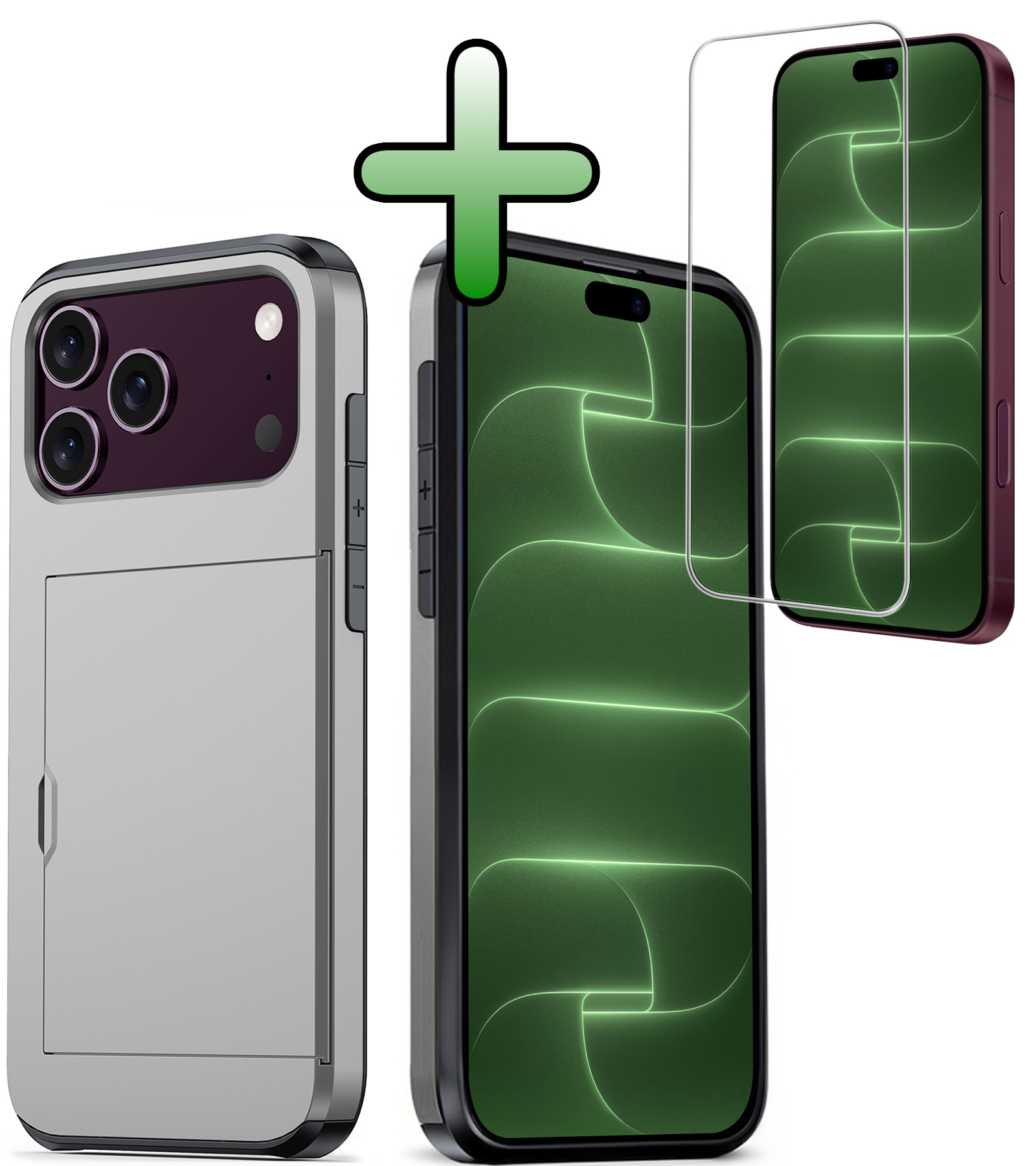 BASEY. BASEY. iPhone 18 Pro Max Hoesje Pashouder Hard Met Screenprotector - Grijs