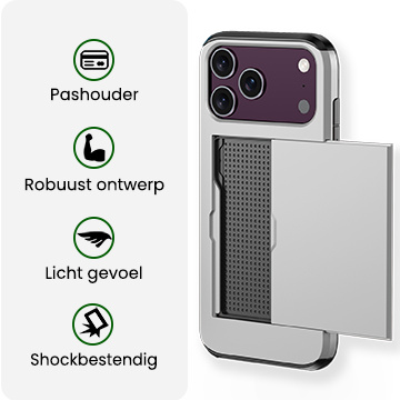 BASEY. BASEY. iPhone 18 Pro Max Hoesje Pashouder Hard Met Screenprotector - Grijs