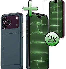 BASEY. BASEY. iPhone 18 Pro Max Hoesje Pashouder Hard Met 2x Screenprotector - Donker Blauw