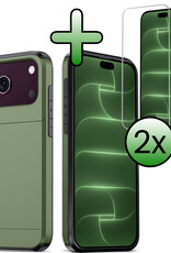 BASEY. BASEY. iPhone 18 Pro Max Hoesje Pashouder Hard Met 2x Screenprotector - Donker Groen