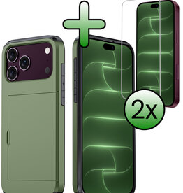 BASEY. BASEY. iPhone 18 Pro Max Hoesje Pashouder Hard Met 2x Screenprotector - Donker Groen