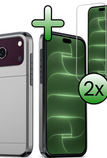 BASEY. BASEY. iPhone 18 Pro Max Hoesje Pashouder Hard Met 2x Screenprotector - Grijs