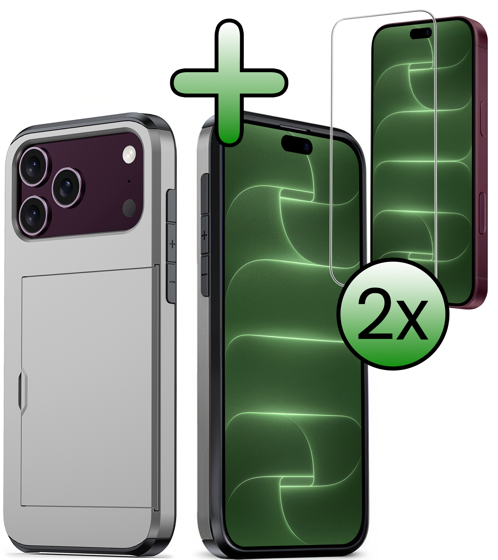 BASEY. BASEY. iPhone 18 Pro Max Hoesje Pashouder Hard Met 2x Screenprotector - Grijs