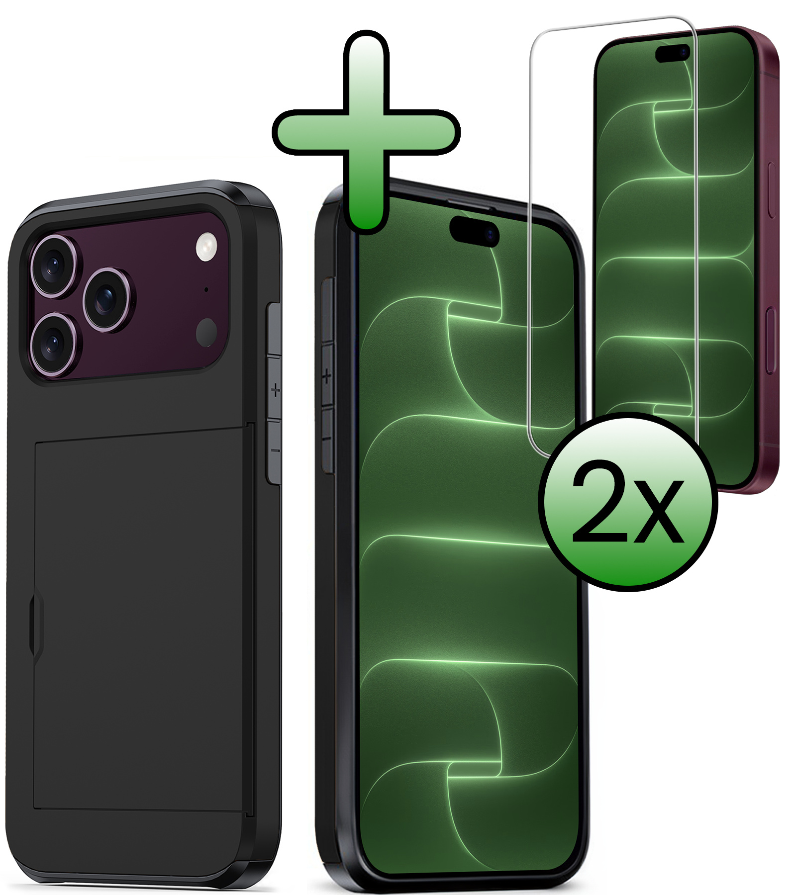 BASEY. BASEY. iPhone 18 Pro Max Hoesje Pashouder Hard Met 2x Screenprotector - Zwart