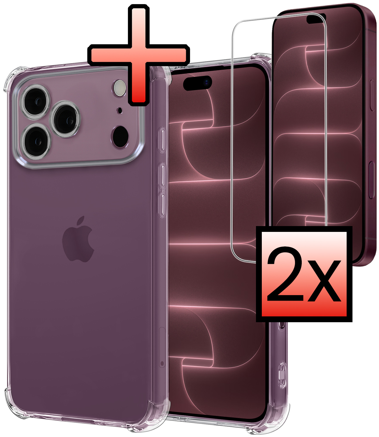 NoXx NoXx iPhone 18 Pro Hoesje Shockproof Met 2x Screenprotector Met Dichte Notch
