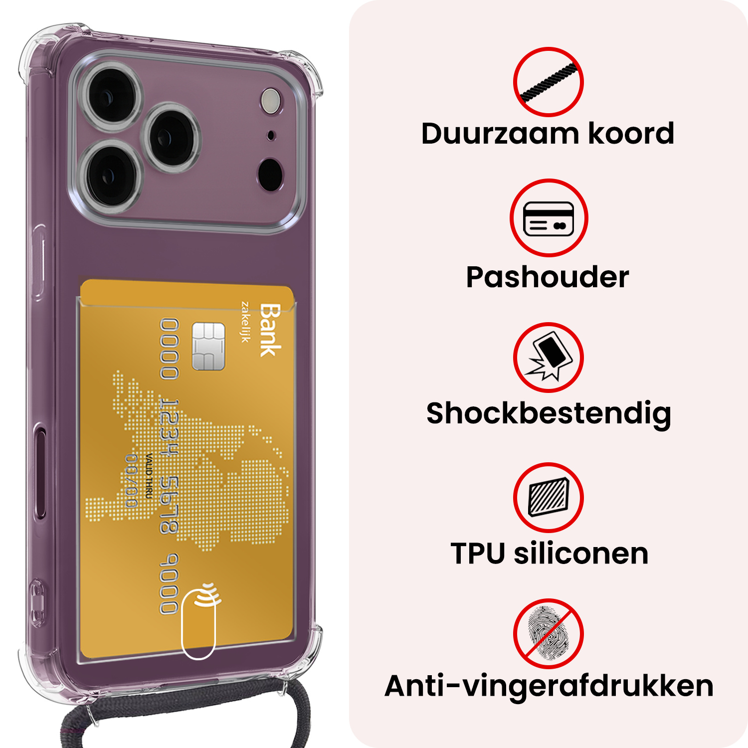 NoXx NoXx iPhone 18 Pro Hoesje Pashouder met Koord