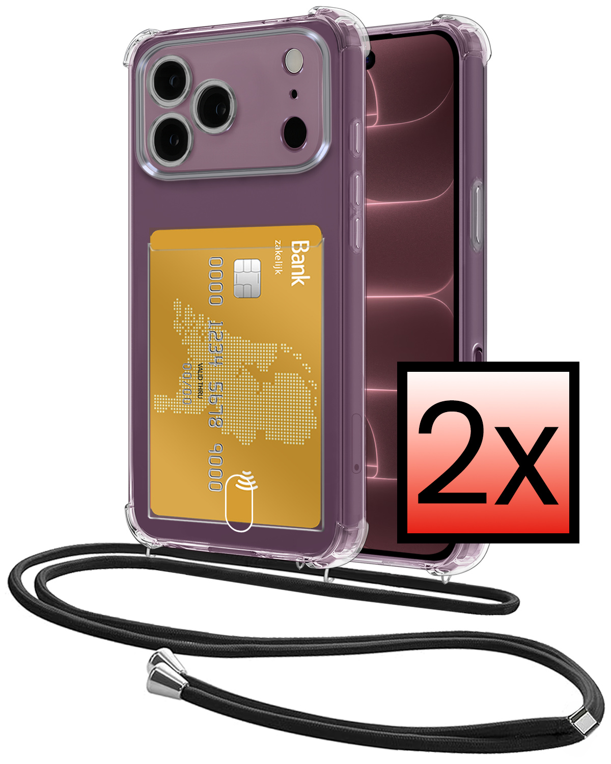NoXx NoXx iPhone 18 Pro Hoesje Pashouder met Koord - 2 PACK