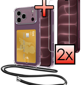 NoXx NoXx iPhone 18 Pro Hoesje Pashouder met Koord Met 2x Screenprotector